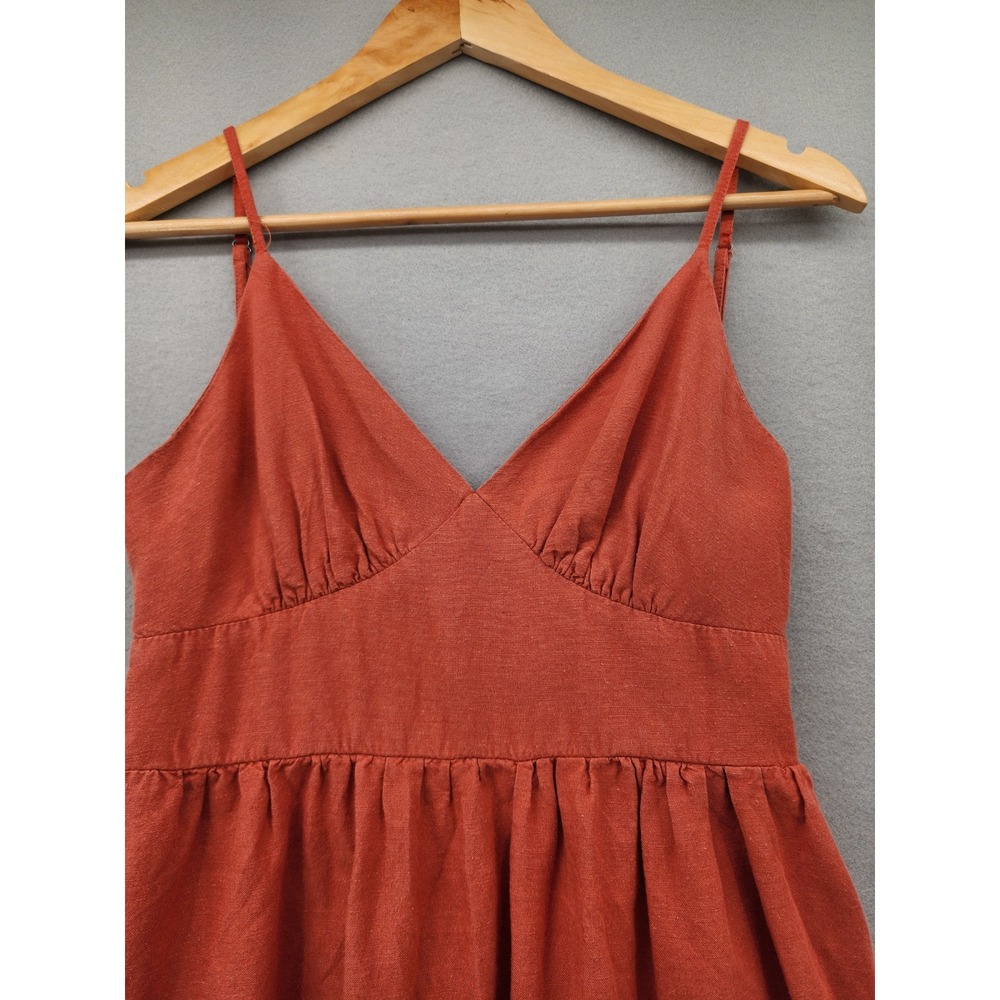 Jessica Simpson Terracotta Linen Blend Tiered Midi Dress Cutout Back Bow Medium - Picture 3 of 11